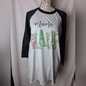 Next Level Apparel Mama Claus Black and White Long Sleeve Tee Large